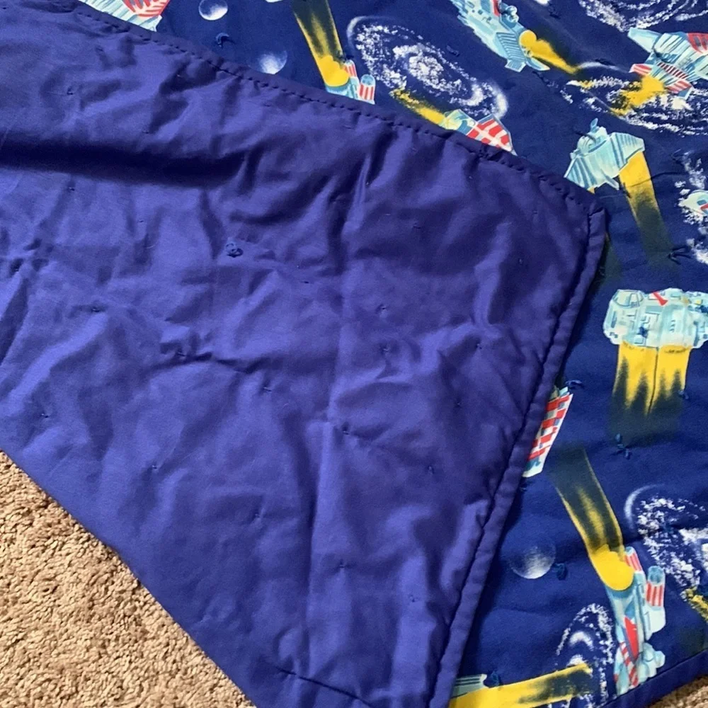 Vintage kids space themed homemade lightweight quilt blanket